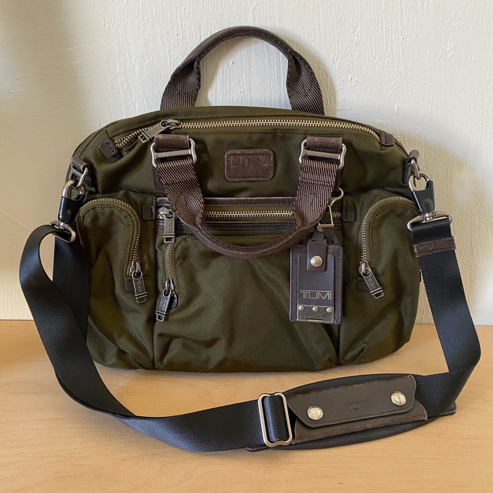 TUMI Alpha Ballistic Nylon Dark Olive Travel Business Laptop Luggage.